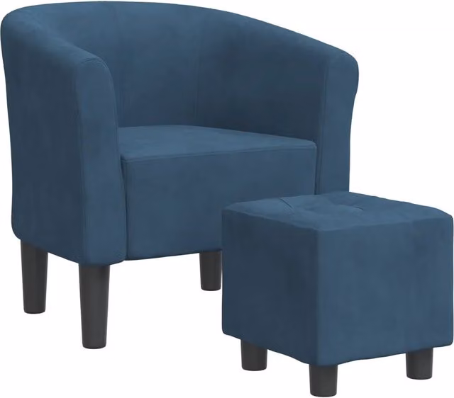 Poltrona | Sedia Relax Cabriolet con Poggiapiedi Blu Scuro in Velluto