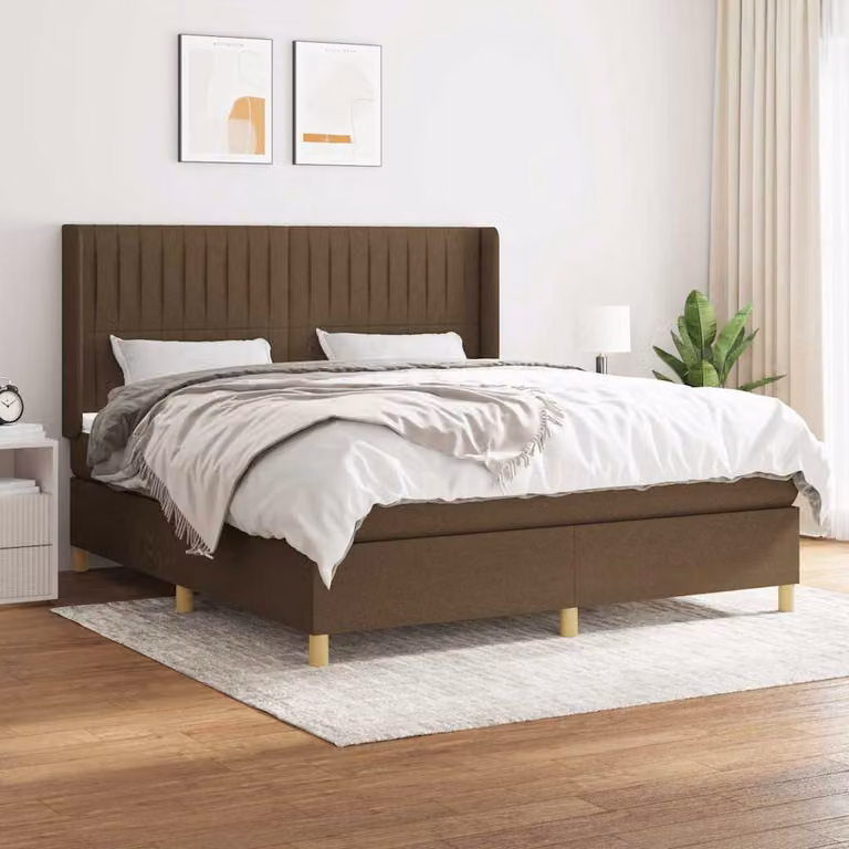 vidaXL Giroletto a Molle con Materasso Ibrido in Tessuto Marrone e Bianco L/P/H: 180 x 200 x 128 cm