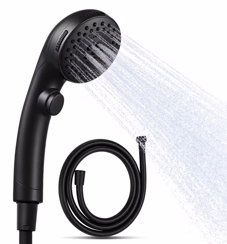 Doccia con 5 tipi di getto, tubo flessibile da 1,6 metri, funzione di interruzione del flusso, anticalcare, diametro 80 mm, per bagno