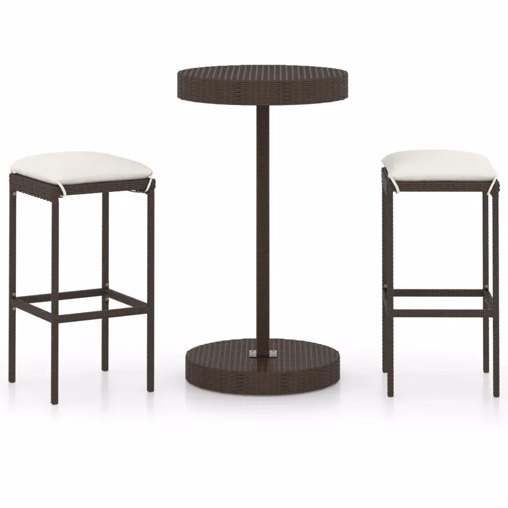 Set Bar da Giardino vidaXL in Polyrattan Marrone con 3 Sedute e Cuscini – 2