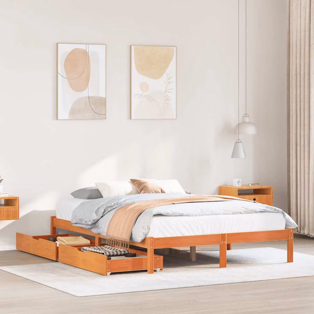Letto senza materasso vidaXL in legno di pino marrone cera L 120 x P 200 cm – 1