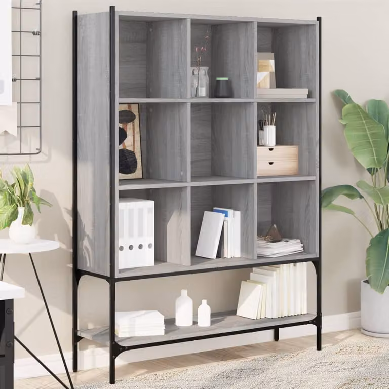 Libreria moderna vidaXL in legno e metallo Grigio, L 102 cm x P 30 cm x H 141,5 cm
