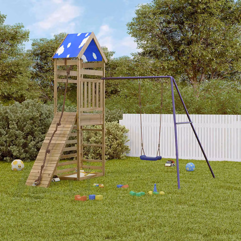vidaXL Set da Gioco da Esterno con Torre di Gioco, Sabbiera e Altalena in Legno Multicolore