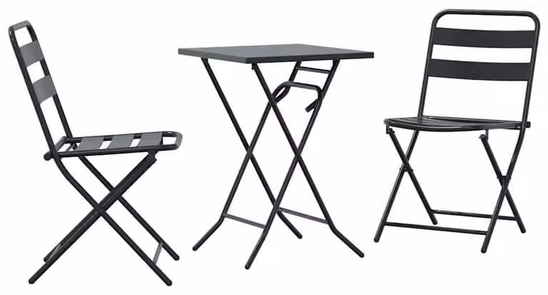 Set da bistrot 3 pezzi, colore antracite, in acciaio - Design compatto - Include cuscini - Pieghevole