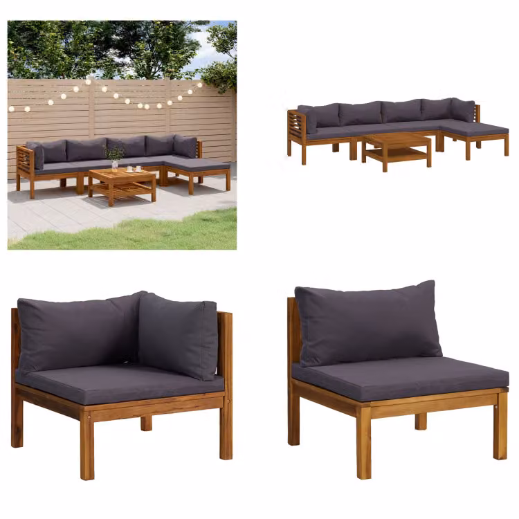 vidaXL set salotto da giardino 7 pezzi con cuscino in legno massiccio di acacia - Set salotto da giardino - Set salotto da giardino - Set divano modulare - Set divano modulare