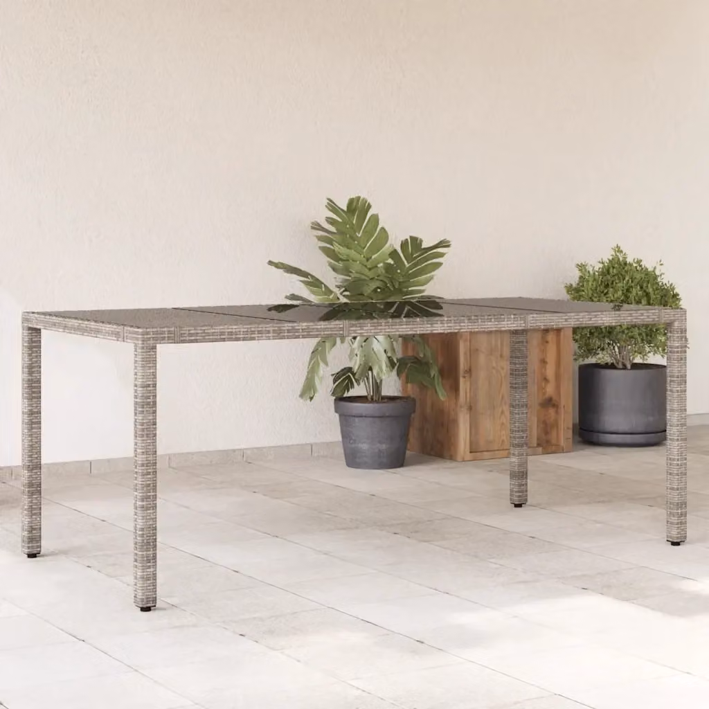 Tavolo da giardino rettangolare in polyrattan e vetro con piano grigio L: 190 cm, P: 90 cm, H: 75 cm – 2