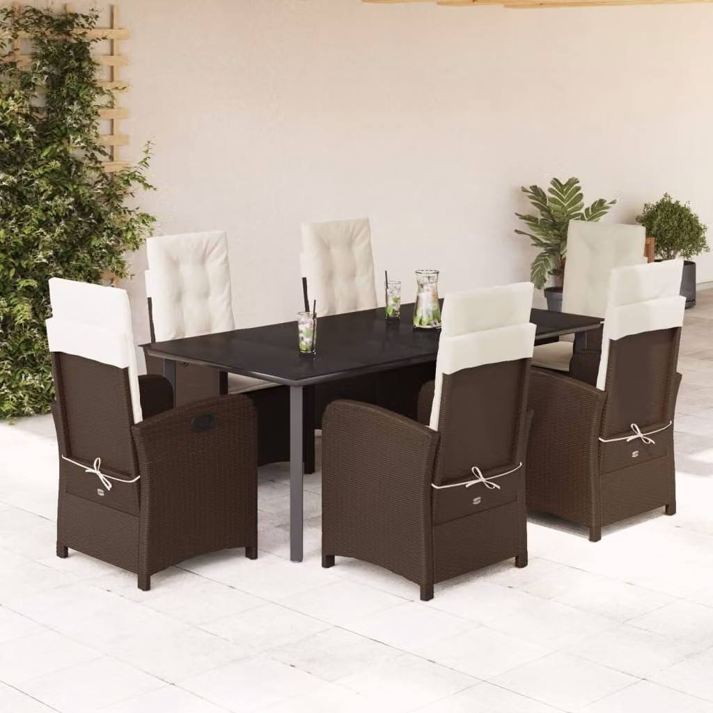 Maison Exclusive - Set da pranzo da giardino 7 pezzi con cuscini marroni in polyrattan