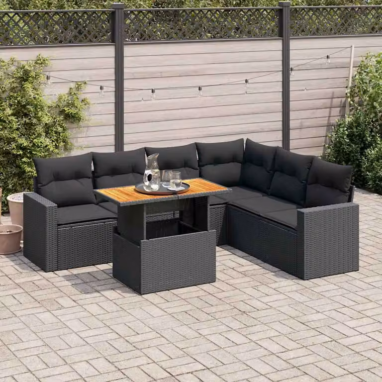 Set Divano da Giardino a L con Polyrattan e Cuscini vidaXL, Nero