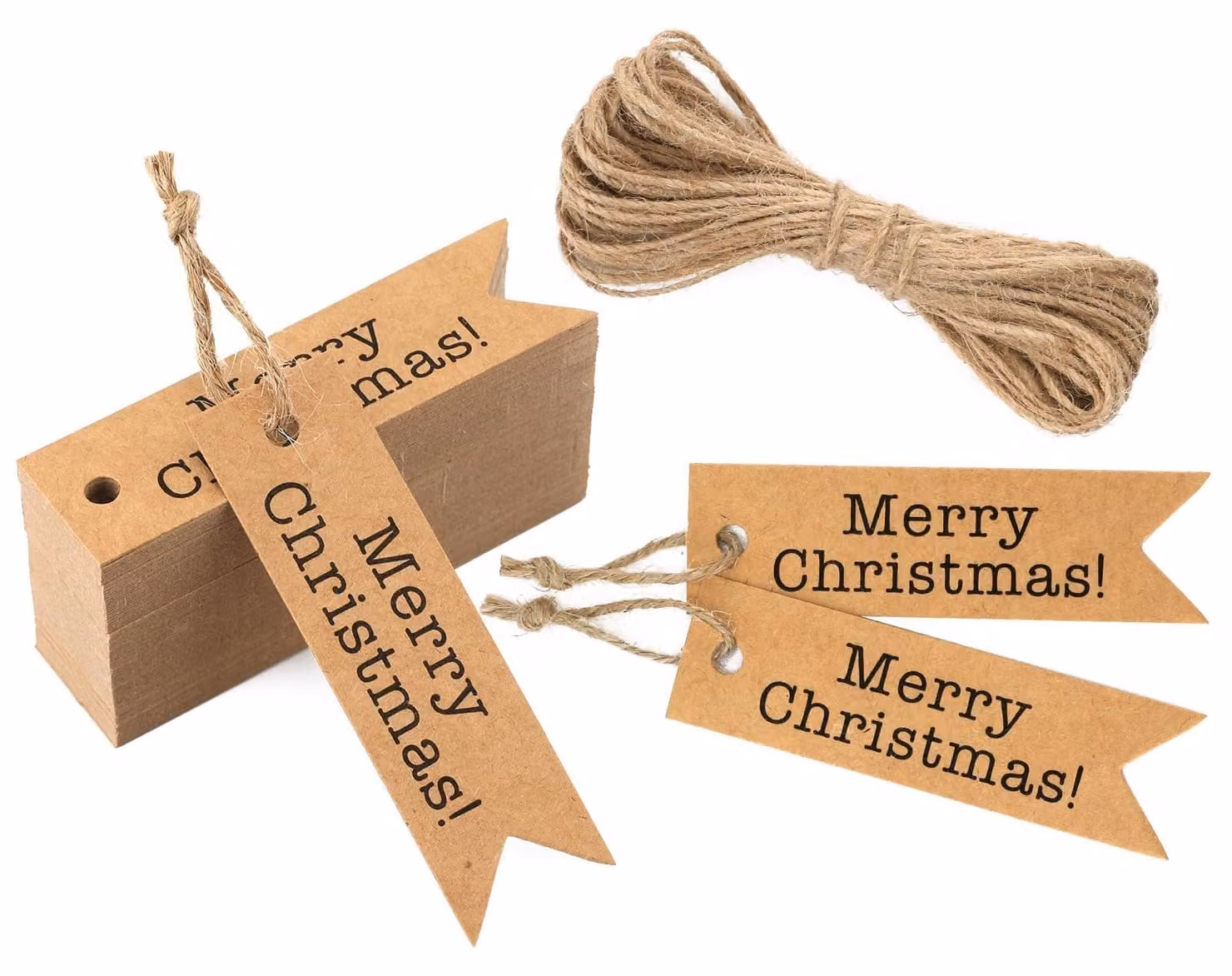 Sacchetti natalizi, confezione da 100 pezzi, in carta kraft, con corda di iuta, decorati con la scritta "Buon Natale"