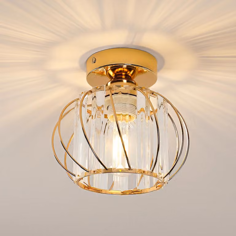 Lampada a soffitto in cristallo - Lampada da incasso - Strisce diagonali - Attacco E27 - 1 sorgente luminosa - Non dimmerabile - Lampadina non inclusa - Oro