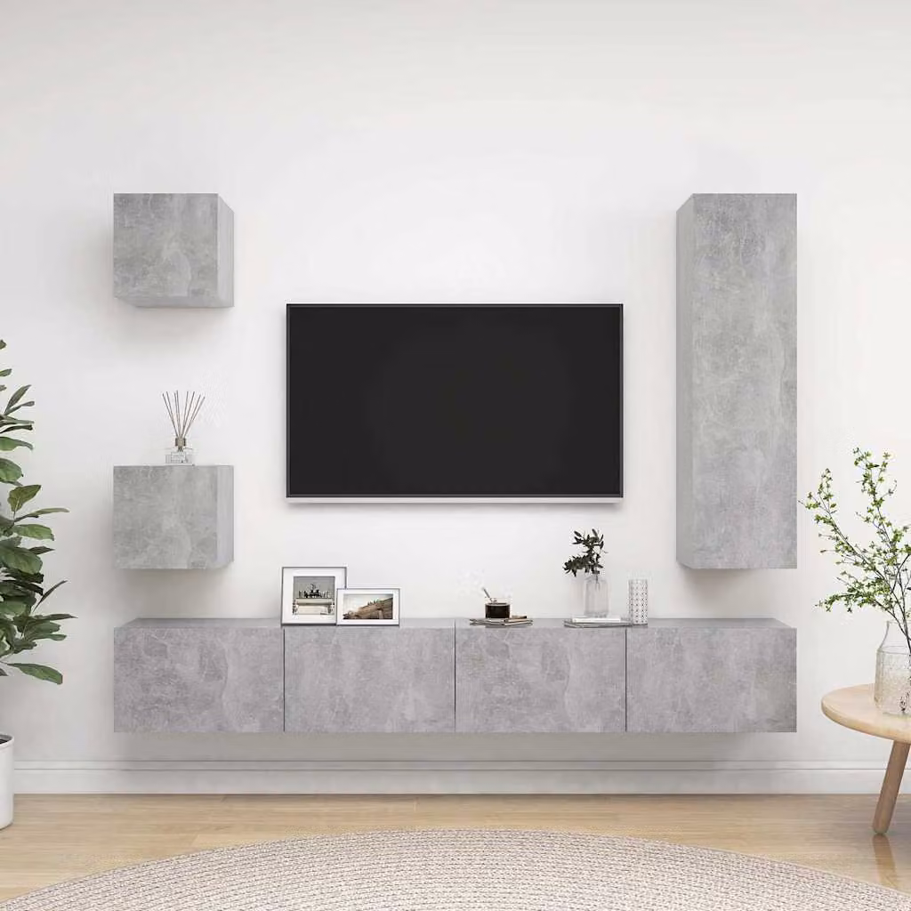 Set di mobili porta TV moderno vidaXL in legno e MDF, 5 pezzi, Grigio, da appendere alla parete