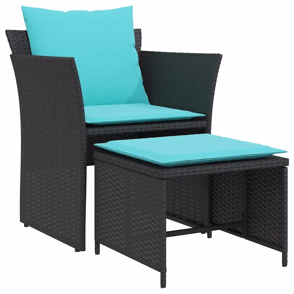 Poltrona da giardino con poggiapiedi vidaXL in rattan e metallo, colore nero e turchese, design moderno e finitura opaca – 2