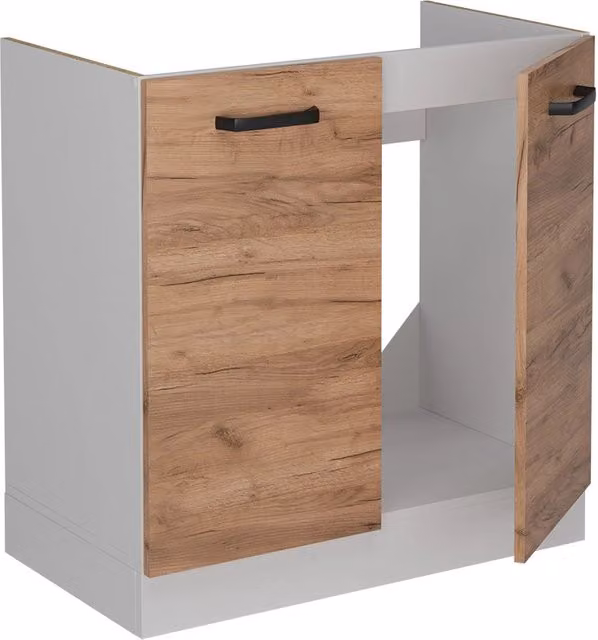 Mobile lavello cucina Vicco R-Line moderno con ante a battente, colore bianco e marrone, L: 80 cm, H: 81,6 cm, P: 46 cm, senza piano di lavoro – 1