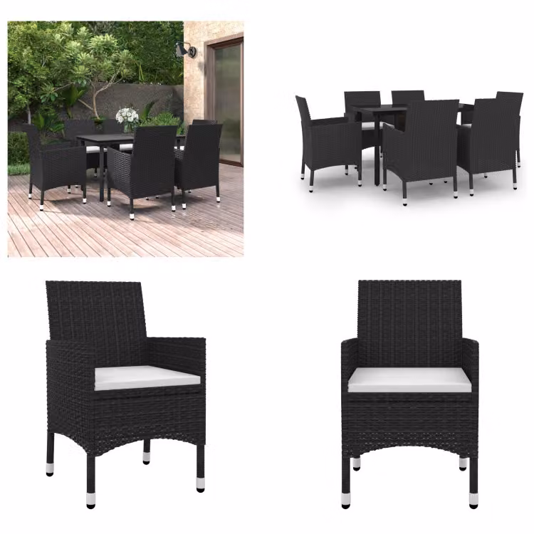 vidaXL Set da pranzo da giardino 7 pezzi con cuscini in polirattan e vetro - Set da pranzo da giardino - Set da pranzo da giardino - Set da pranzo da esterno - Tavolo e sedia da giardino