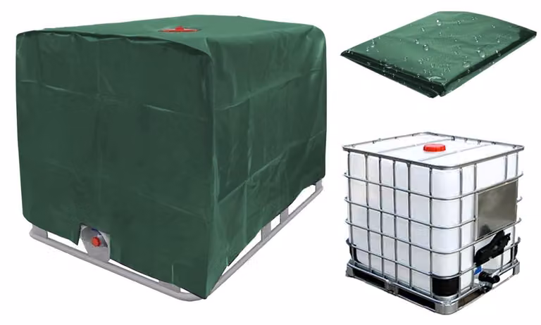 Copertura per serbatoio IBC da 1000 litri, colore verde, realizzata in tessuto Oxford 210D, resistente ai raggi UV e impermeabile