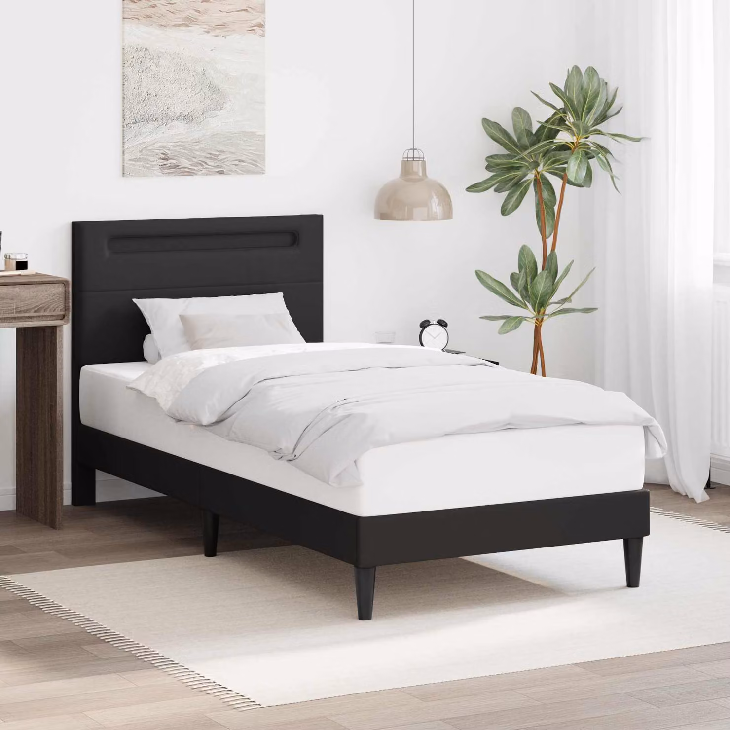 Struttura del letto moderna vidaXL in similpelle nero con strisce LED e porta USB, L/P/H: 80 x 200 x 96 cm