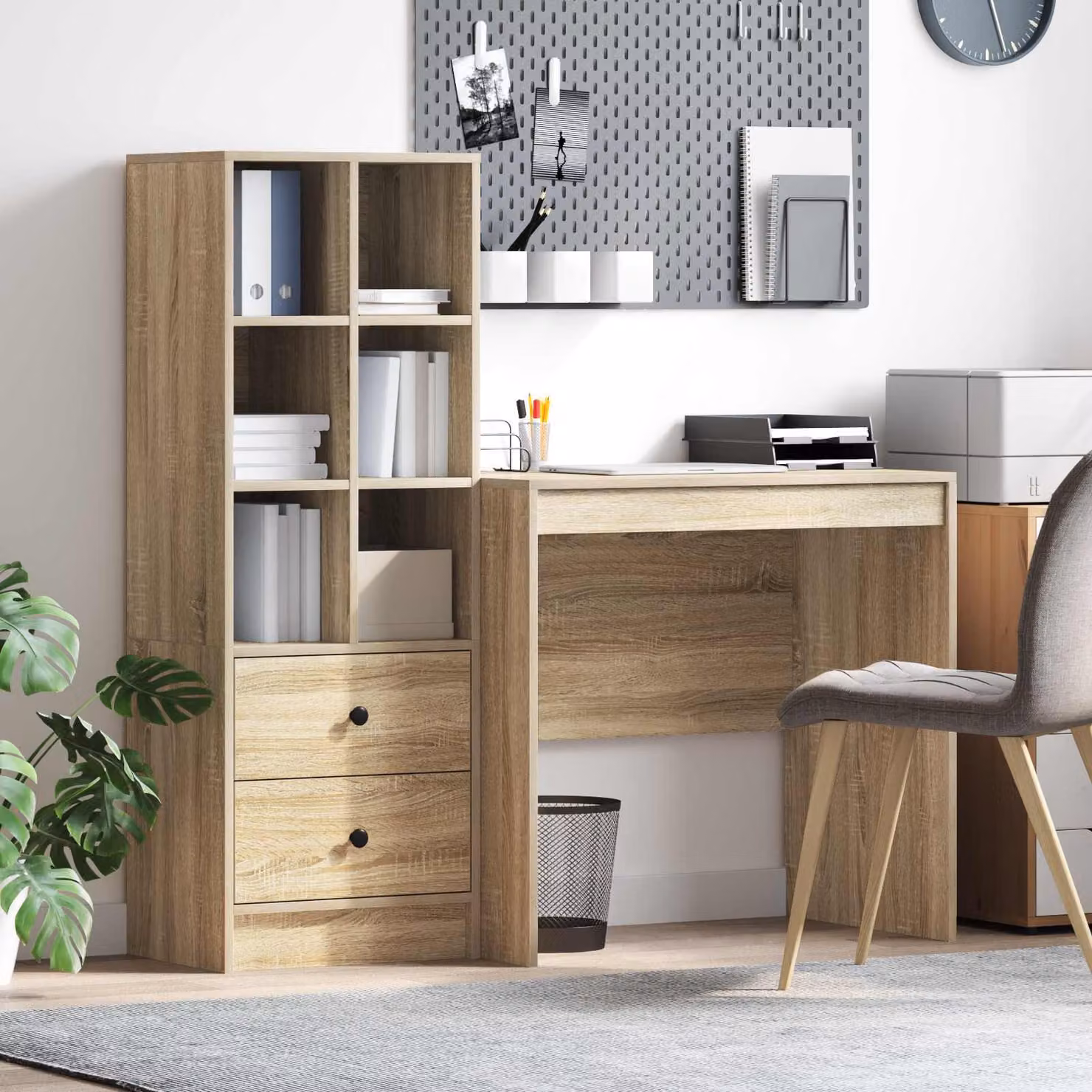 Set di 2 Scrivanie moderne vidaXL in Rovere Sonoma con scaffale, colore marrone, L 135,5 cm x P 50 cm x H 127 cm