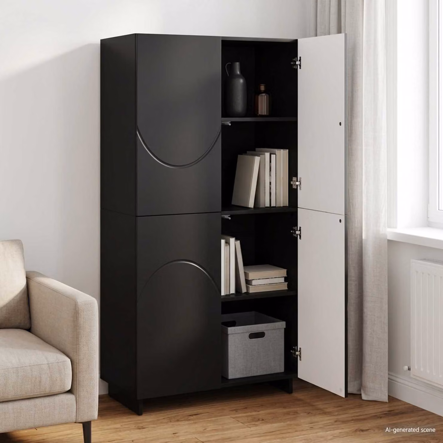 Credenza moderna vidaXL in MDF nero opaco con ante a battente e ripiani interni L: 79 cm, P: 41 cm, H: 151 cm