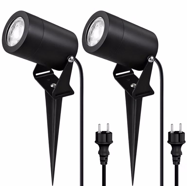 Lampade da giardino a LED, confezione da 2, in acciaio inossidabile, grado di protezione IP65, attacco GU10, 5W, 3000K, colore nero
