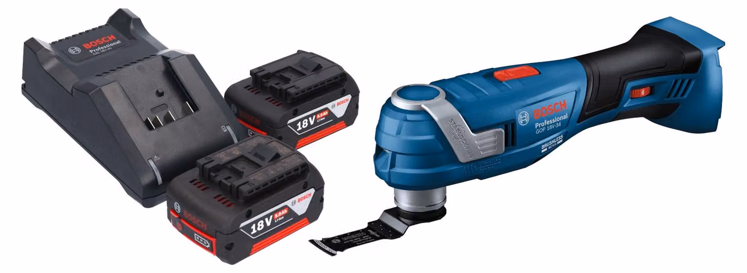Bosch GOP 18V-34 Multi Cutter professionale a batteria 18 V Starlock Plus + 2x batteria ricaricabile 5,0 Ah + caricatore