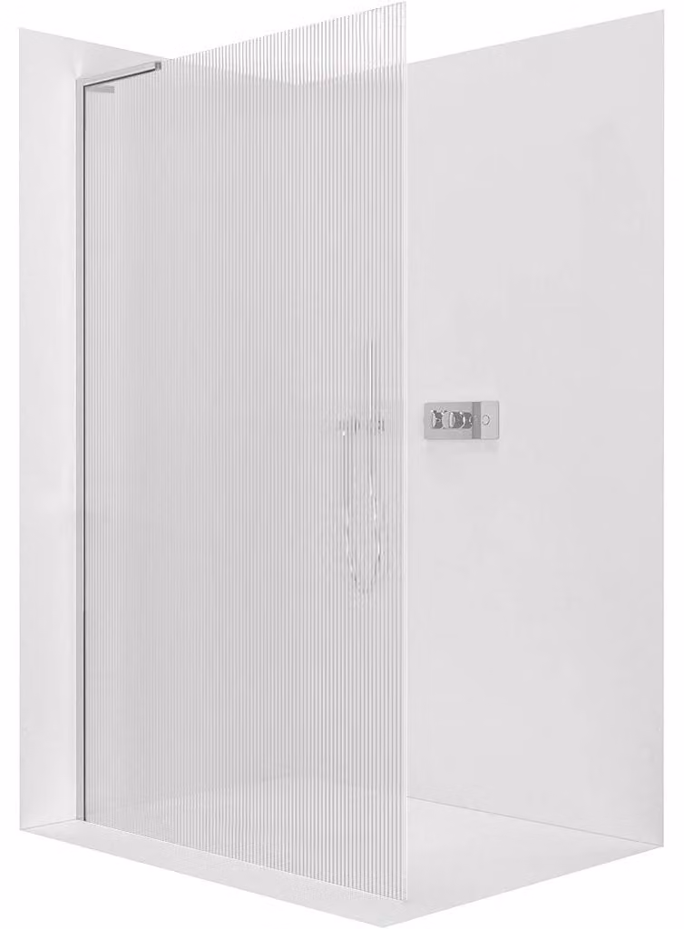 Pannello doccia angolare Walk-in Onyx, modello a sinistra, spessore 8 mm, finitura cromata, vetro rigato, dimensioni 160x200 cm