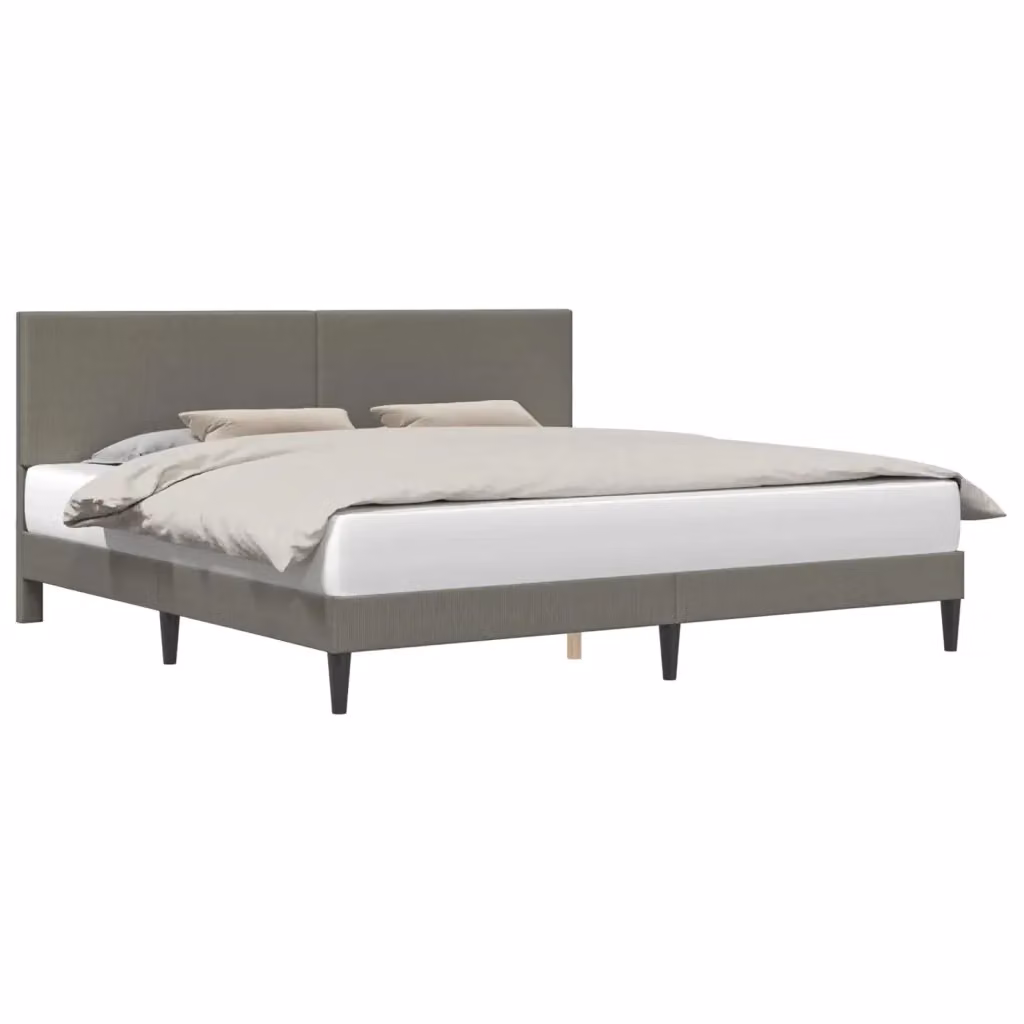 Struttura letto con giroletto in tessuto a coste grigio chiaro DESIGN IN L/P/H: 180 x 200 x 96 cm – 2