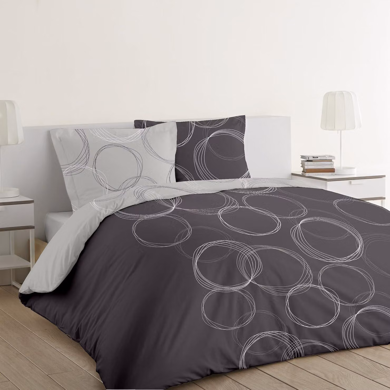 Set di lenzuola con copripiumino 200x200 cm - 100% cotone - Grigio