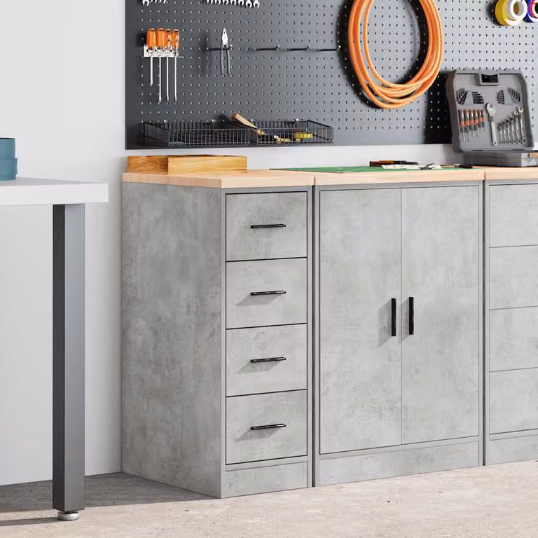 Armadietto da garage vidaXL in metallo e legno di pino, colore grigio, con ripiani e cassetti, L: 30 cm, P: 51 cm, H: 85 cm