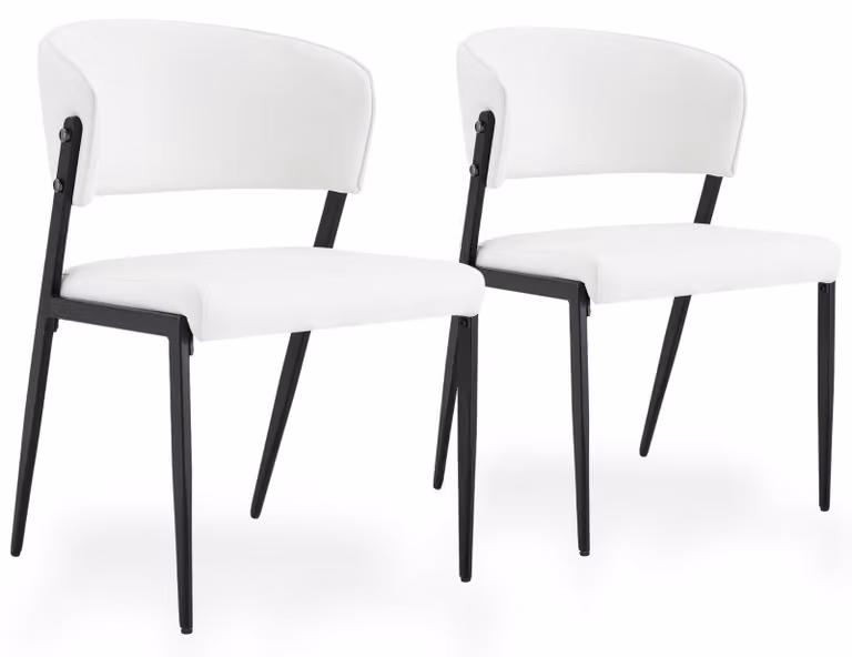 Set di 2 sedie da pranzo in ecopelle, con schienale imbottito e gambe in metallo, colore bianco/nero