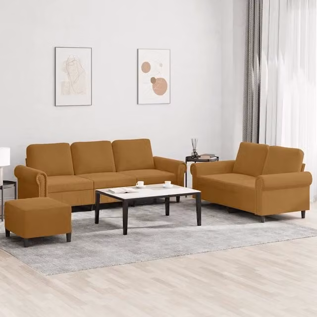 Set di Divani 3 pz con Cuscini Marrone in Velluto 3202267