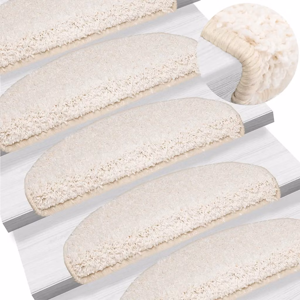 vidaXL Set di 15 Tappetini per Scale Semicircolari Grandi, Bianchi, Antiscivolo e Assorbenti, L 65 x P 40 x H 4 cm