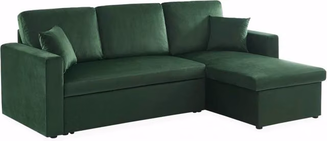 Divano letto contenitore angolare reversibile in velluto , 3 posti,