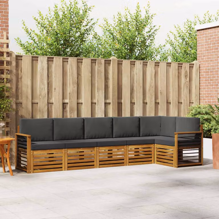 Set di divani da esterno vidaXL a forma di L composto da 6 pezzi in legno di acacia con cuscini in poliestere antracite e beige
