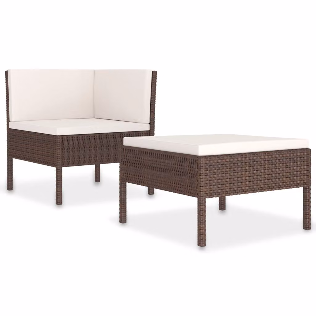 Set Divani da Giardino 2 pz con Cuscini in Polyrattan Marrone