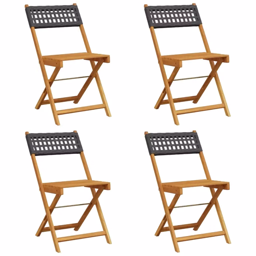 Set di 4 sedie pieghevoli vidaXL in polyrattan nero e legno di acacia oliato con braccioli – 2