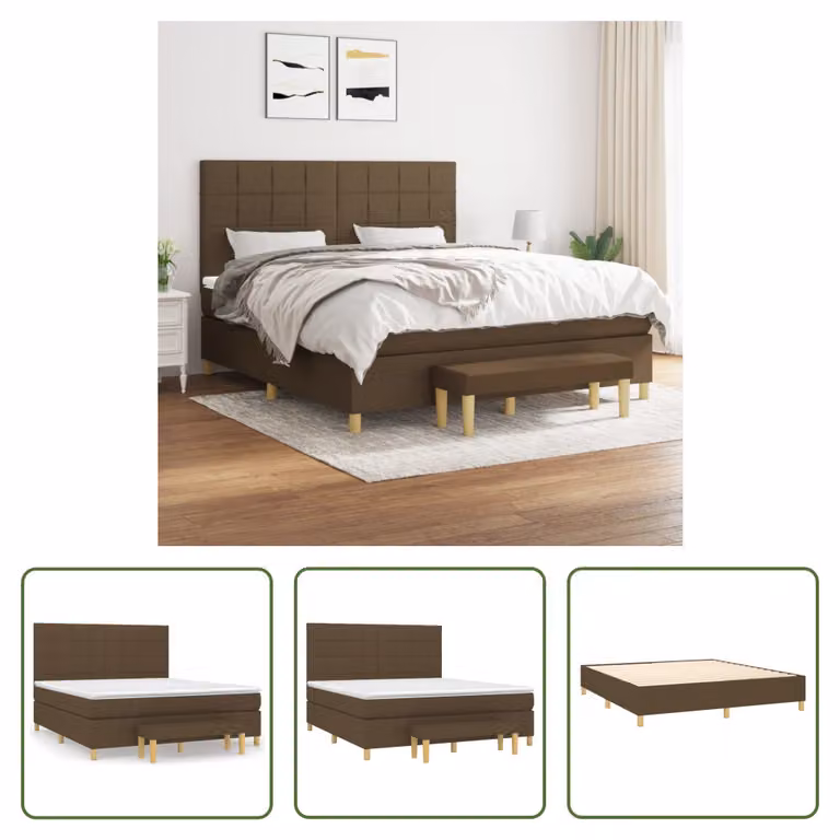 The Living Store Letto a molle con materasso marrone scuro 160x200 cm in tessuto