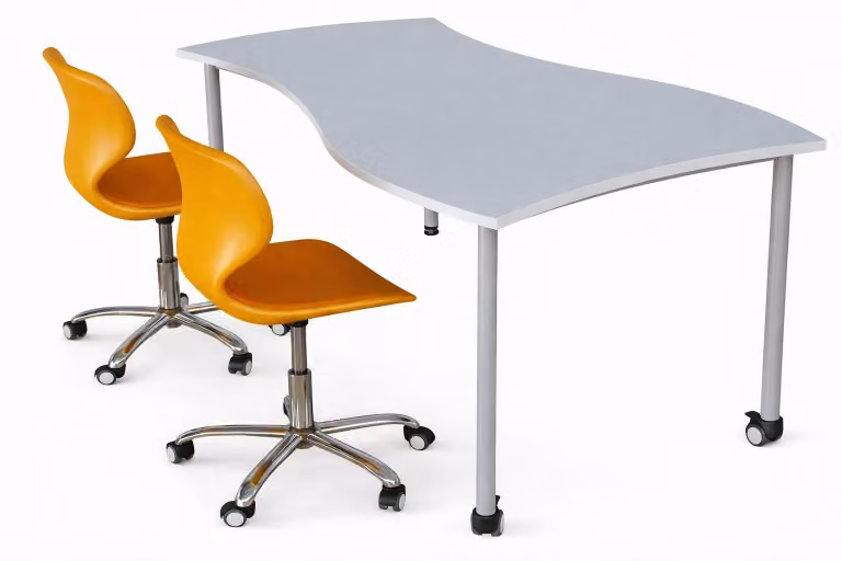Moderno banco scolastico con sedie girevoli ergonomiche e rotelle dal design accattivante