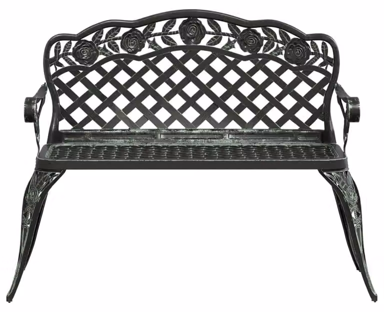 Panca da giardino in alluminio pressofuso - 108 cm - Verde - Resistente agli agenti atmosferici e durevole - Gambe in ghisa