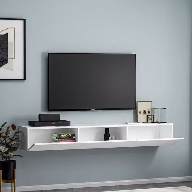 Mobile Porta TV Lariano DMORA Bianco con 3 Ante e Finitura Lucida L/P/H: 180 x 31 x 26 cm
