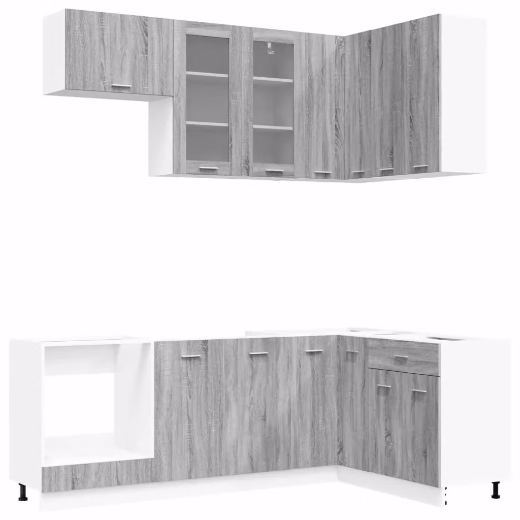 Unità Cucina Moderna LYON vidaXL in Legno MDF Grigio con Ante in Vetro e 8 Pezzi – 2