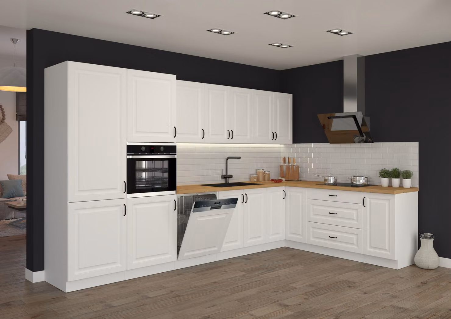 Cucina in stile rustico Stilo Bianca 350x210 cm, cucina componibile, cucina ad angolo