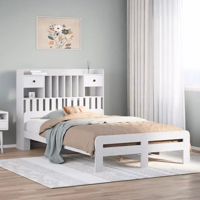 Letto Libreria senza Materasso Bianco 135x190 cm Legno di Pino 3308898