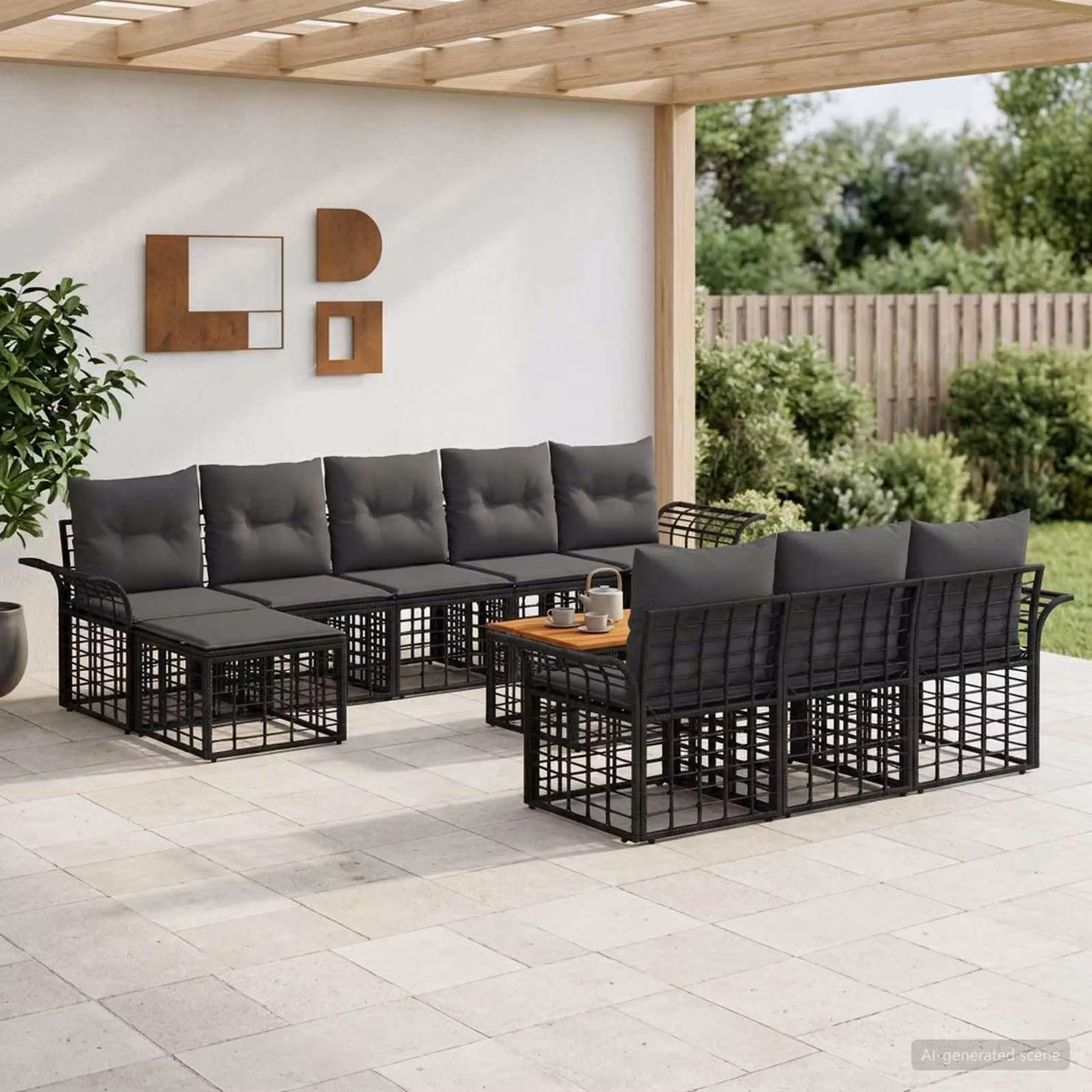 Maison Exclusive - Set da esterno per divano, 11 pezzi, colore nero e grigio scuro, materiale: poliestere
