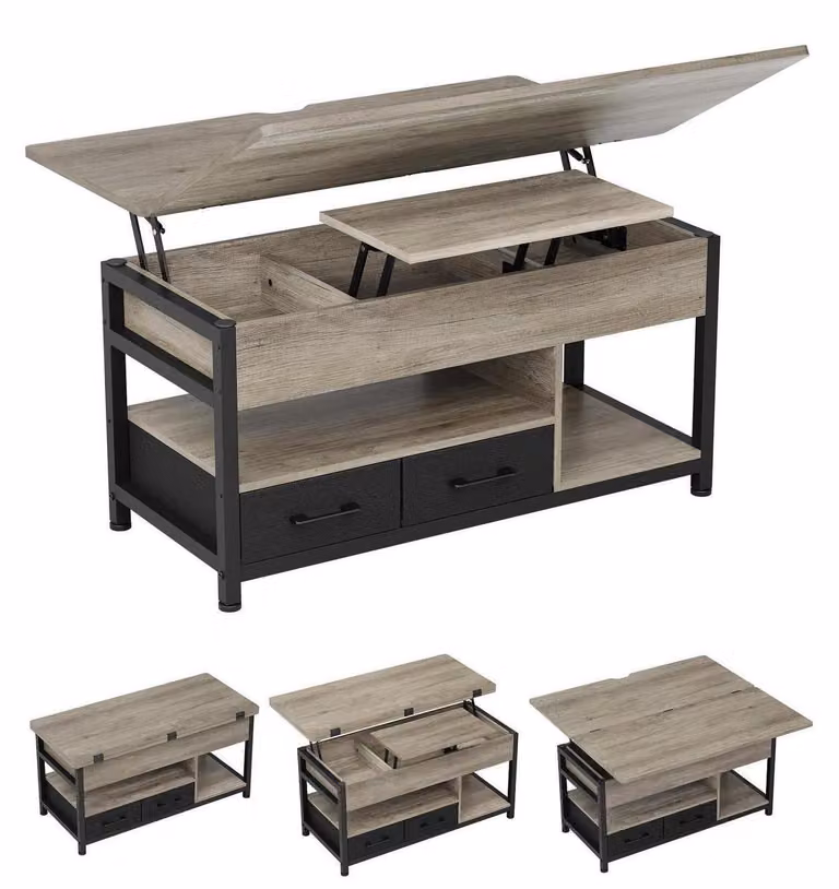 Tavolino regolabile in altezza, 3-in-1, grigio, MDF e metallo, 100 x 100 x 67 cm