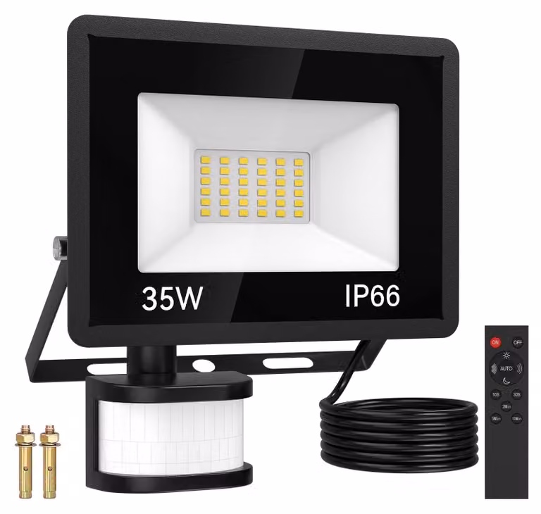 Faretto LED da esterno da 35W con sensore di movimento, 5000 lumen, grado di protezione IP66, con telecomando