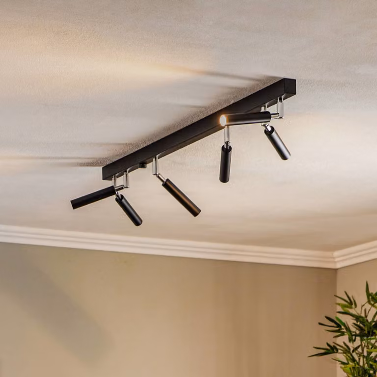 Faretto da soffitto Nicanor, nero/cromo, 100 cm, a 6 luci Nicanor SOLLUX LIGHTING, dimmerabile, Nero, Soggiorno / Sala da pranzo, Metallo, Faretto