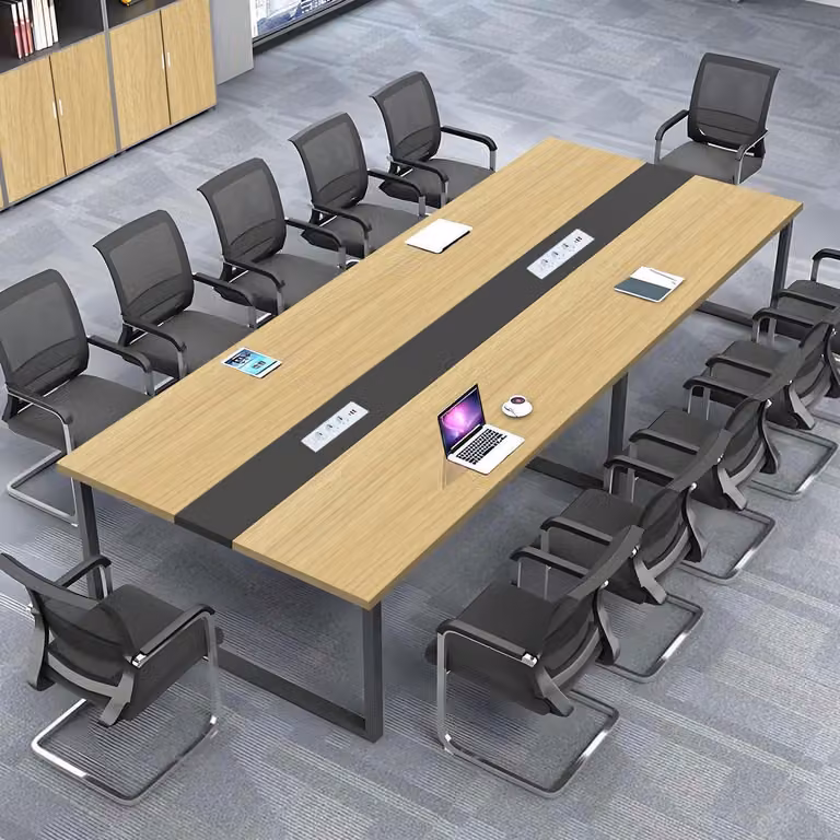 Tavolo da conferenza con sistema di gestione dei cavi, dimensioni 200x80x74 cm, design moderno, ideale per l'ufficio