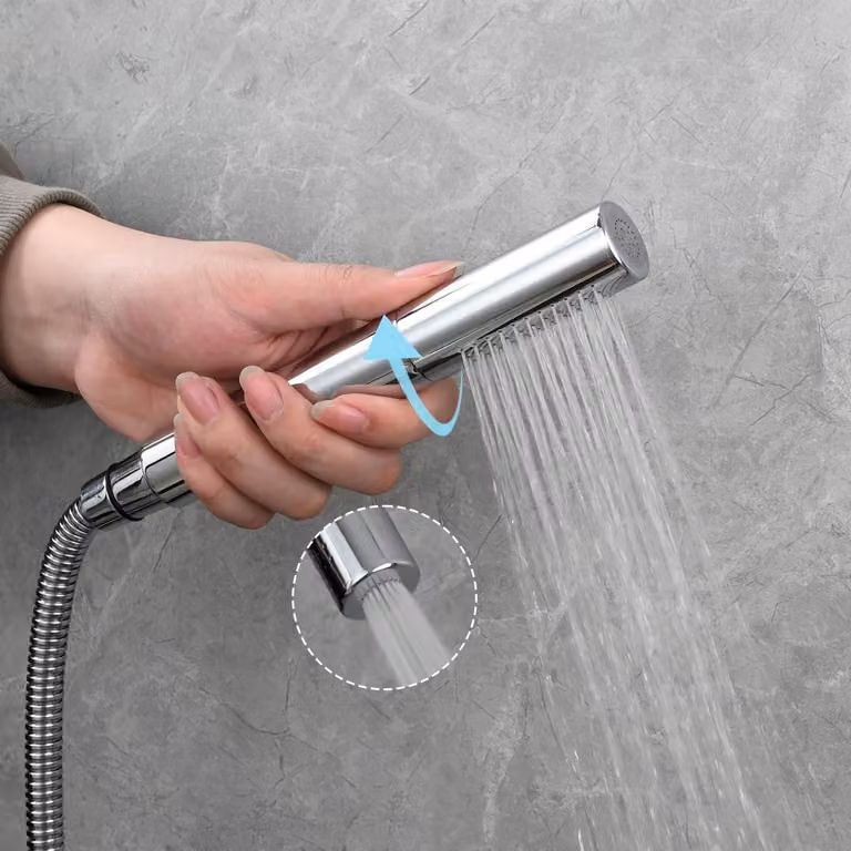 Rubinetto a due getti, in ottone cromato, a risparmio idrico, attacco 1/2" IPS
