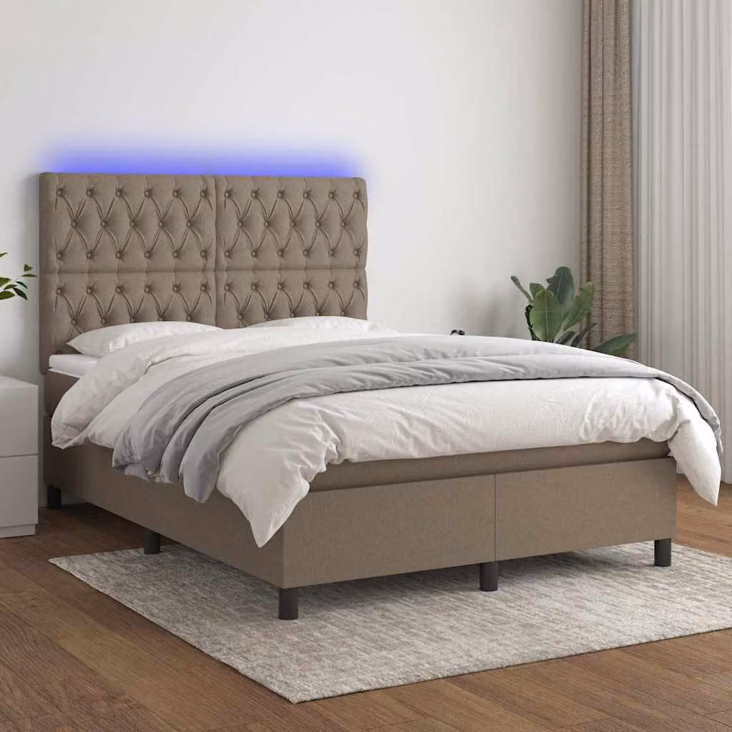 Letto Ibrido con Materasso e Illuminazione LED vidaXL in Tessuto Tortora L/P/H: 140 x 190 cm – 1