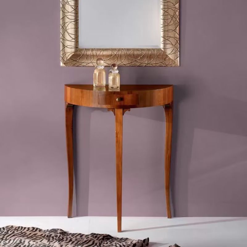 Consolle in legno con un cassetto e intarsio abstract di Mobili 2G, color noce, L: 66 cm, P: 32 cm, H: 80 cm – 2